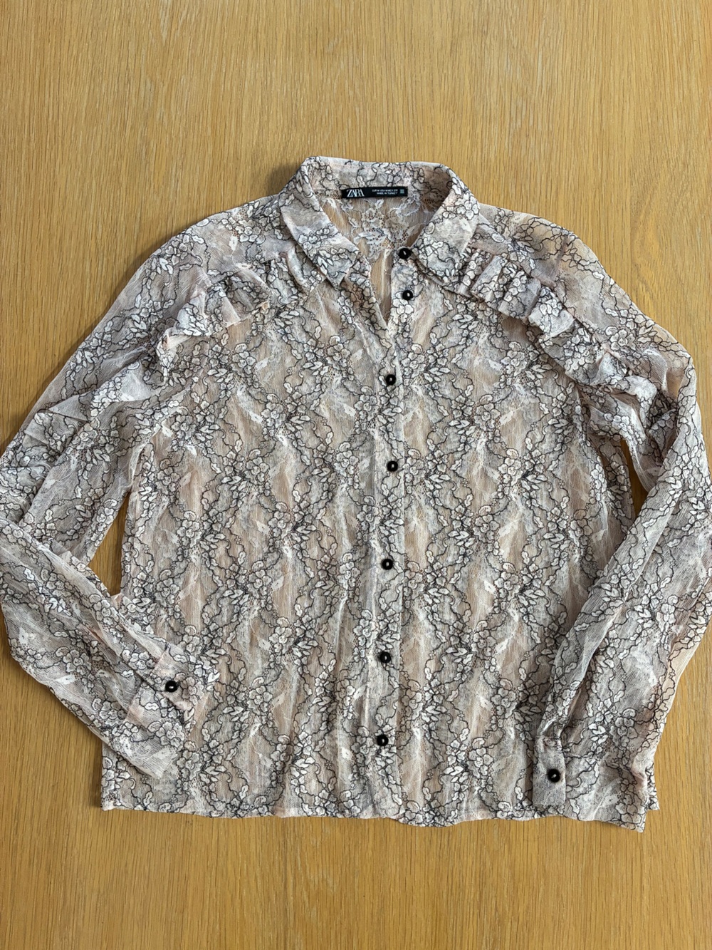 Zara-Romantic-Ruffle-Lace-Button Down-Blouse-Pink-Black-Whimsigoth-M